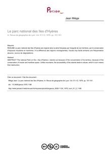 Le parc national des îles d Hyères - article ; n°2 ; vol.51, pg 151-161