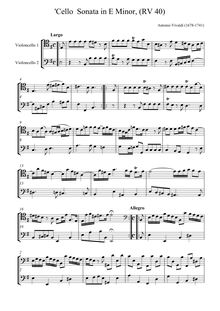 Partition complète, violoncelle Sonata en E minor, E minor, Vivaldi, Antonio