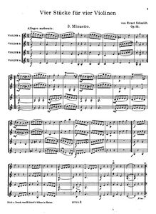 Partition complète, 4 pièces pour 4 violons, 4 Stücke für 4 Violinen