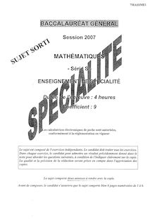 Mathématiques Spécialité 2007 Scientifique Baccalauréat général