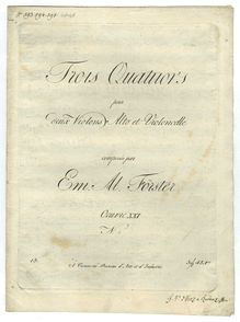 Partition violon 1, violoncelle, 3 corde quatuors, Op.21, Förster, Emanuel Aloys