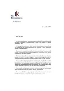 Laurent Wauquiez remplace Nicolas Sarkozy à la présidence des Républicains - lettre aux adhérents