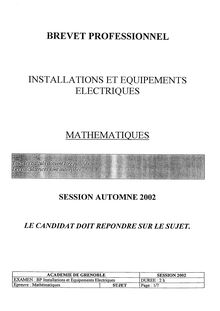 Mathématiques 2002 BP - Installations et équipements électriques