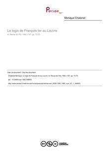 Le logis de François Ier au Louvre - article ; n°1 ; vol.97, pg 72-75