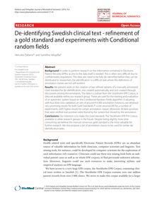 De-identifying Swedish clinical text - refinement of a gold standard and experiments with Conditional random fields