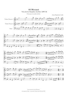 Partition , Menuet  (score) AAB ou TTB, Trios de la Chambre du Roi