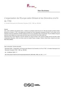 L organisation de l Europe selon Brissot et les Girondins à la fin de 1792. - article ; n°1 ; vol.261, pg 290-294