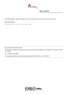 L évaluation des projets de production en économie sous-développée - article ; n°59 ; vol.15, pg 771-804
