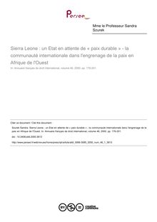 Sierra Leone : un Etat en attente de « paix durable » - la communauté internationale dans l engrenage de la paix en Afrique de l Ouest - article ; n°1 ; vol.46, pg 176-201