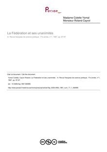 La Fédération et ses unanimités  - article ; n°1 ; vol.17, pg 87-97