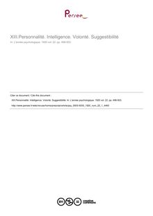 Personnalité. Intelligence. Volonté. Suggestibilité - compte-rendu ; n°1 ; vol.22, pg 498-503