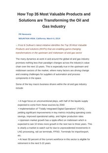 How Top 35 Most Valuable Products and Solutions are Transforming the Oil and Gas Industry