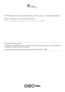 R. Rodière avec la collaboration de P. Lureau, Traité général de droit maritime. Evénements de mer - note biblio ; n°2 ; vol.25, pg 488-489