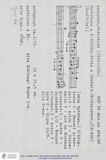 Partition complète, Ouverture en D major, GWV 416, D major, Graupner, Christoph