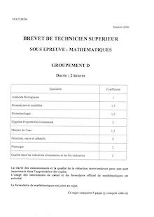 Mathématiques 2006 BTS Qualité dans les industries alimentaires et bio-indus.