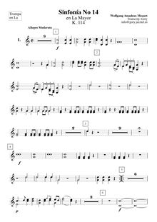 Partition cor 1/2 (en A), Symphony No.14, A major, Mozart, Wolfgang Amadeus