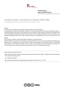 L enfant du pays. Champions en Alsace (1920-1980) - article ; n°1 ; vol.61, pg 70-85