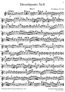 Partition hautbois 1, Divertimento, Divertimento No.9, B♭ major
