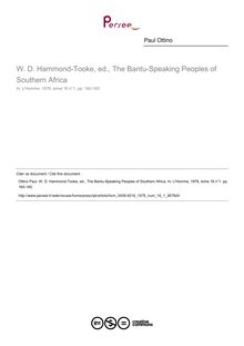 W. D. Hammond-Tooke, ed., The Bantu-Speaking Peoples of Southern Africa  ; n°1 ; vol.16, pg 160-165