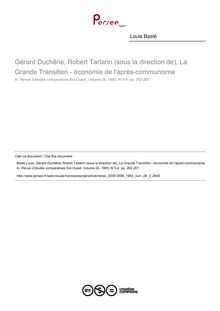 Gérard Duchêne, Robert Tartarin (sous la direction de), La Grande Transition - économie de l après-communisme  ; n°3 ; vol.24, pg 262-267