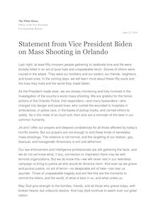 Fusillade à Orlando - communiqué du vice président Joe Biden