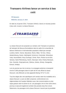 Transaero Airlines lance un service à bas coût
