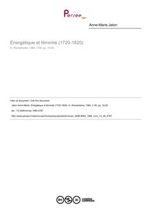 Energétique et féminité (1720-1820) - article ; n°46 ; vol.14, pg 15-25