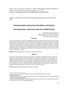 ETNOMATEMÁTICA, EDUCACIÓN MATEMÁTICA E INVIDENCIA (Ethnomathematics, Mathematics Education and Blind People)
