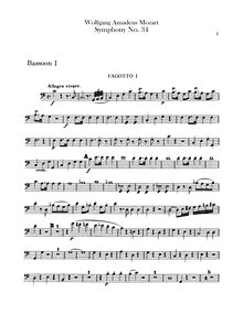 Partition basson 1, 2, Symphony No.34, C major, Mozart, Wolfgang Amadeus