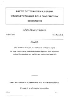 Sciences physiques 2006 BTS Étude et économie de la construction