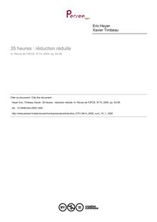 35 heures : réduction réduite - article ; n°1 ; vol.74, pg 53-95