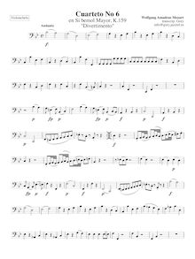 Partition violoncelle, corde quatuor No.6, Divertimento, B♭ major