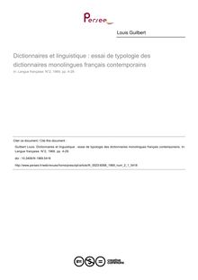 Dictionnaires et linguistique : essai de typologie des dictionnaires monolingues français contemporains - article ; n°1 ; vol.2, pg 4-29