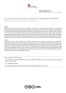 La carrière posthume d un musicien ou Offenbach aux Enfers - article ; n°2 ; vol.22, pg 261-273