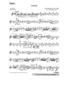 Partition de violon, Legende, G minor, Wieniawski, Henri