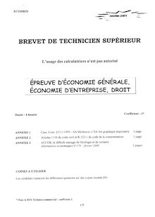 Economie - Droit 2001 BTS Commerce international à référentiel Européen