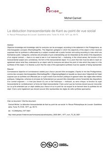La déduction transcendantale de Kant au point de vue social - article ; n°25 ; vol.75, pg 49-73