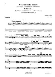 Partition violoncelles, violon Concerto en F minor, L inverno (Winter) from Le quattro stagioni (The Four Seasons)