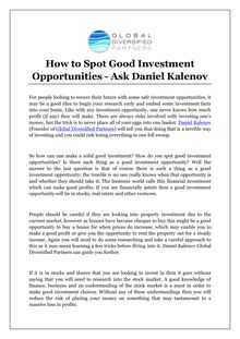 How to Spot Good Investment Opportunities - Ask Daniel Kalenov