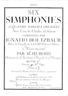 Partition violon 2, 6 Symphonies, Six simphonies à quatre parties obligées avec cors de chasses ad libitum