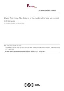 Kwee Tek-Hoay, The Origins of the modern Chinese Movement in Indonesia   ; n°1 ; vol.2, pg 257-258