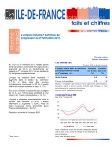 Lemploi francilien continue de progresser    au 2e trimestre 2011
