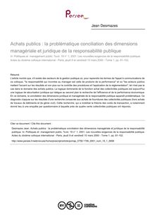 Achats publics : la problématique conciliation des dimensions managériale et juridique de la responsabilité publique - article ; n°1 ; vol.19, pg 81-102