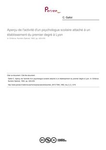 Aperçu de l activité d un psychologue scolaire attaché à un établissement du premier degré à Lyon - article ; n°5 ; vol.5, pg 424-430