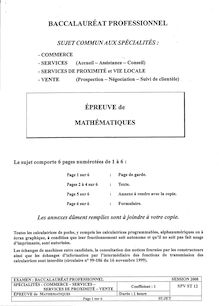 Mathématiques 2008 Bac Pro - Commerce