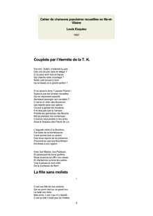 Cahier de chansons populaires recueillies en Ille-et-Vilaine