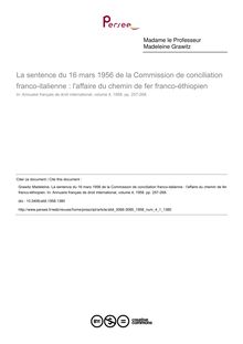 La sentence du 16 mars 1956 de la Commission de conciliation franco-italienne : l affaire du chemin de fer franco-éthiopien - article ; n°1 ; vol.4, pg 257-268