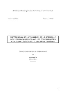 SUPPRESSION DE L'UTILISATION DE LA GRENAILLE DE PLOMB DE CHASSE ...