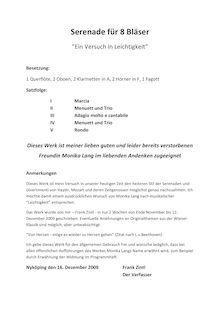 Partition Serenade pour Monika Lang Front Page (en German), Serenade pour vent Section