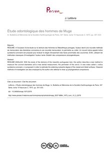 Étude odontologique des hommes de Muge - article ; n°3 ; vol.10, pg 301-333